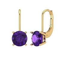 Clara Pucci 4.0 ct Round Cut Conflict Free Solitaire Natural Amethyst Designer Lever back Drop Dangle Earrings Solid 14k Yellow Gold