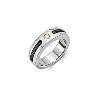 Titanium Polished Engravable With Black Nitinol Cable/18k Bezel Set .10ct. Diamond 7mm Band Ring Jewelry for Women - Ring Size Options: 7 8 8.5