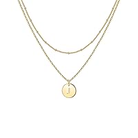 MRENITE 10K 14K 18K Gold Layered Letter Disc Necklacd for Women Real Gold Layered Initial Alphabet A-Z Pendant Dainty Jewelry Gift for Her