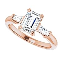 18K Solid Rose Gold Handmade Engagement Ring 1.0 CT Emerald Cut Moissanite Diamond Solitaire Wedding/Bridal Ring Set for Women/Her Propose Rings