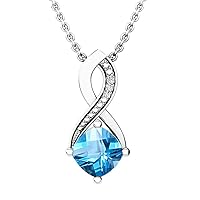 Dazzlingrock Collection 7 MM Cushion Gemstone & Round Diamond Infinity Pendant (Silver Chain Included), Sterling Silver
