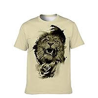 Mens Funny-Graphic T-Shirt Cool-Tees Novelty-Vintage Short-Sleeve Hip Hop: 3D Lion Print Active Sport Teen Wear Easter Gift