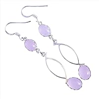 Natural Rose Quartz Gemstone 925 Solid Sterling silver Dangle Earrings Jewelry Gift For Her