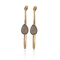 Handmade Grey Chalcedony Gold Plated Dangle Brass Jewelry | Pear Shape Statement Hoop Stud Gemstone Earring | Gift For Her Earring Jewelry | 253715