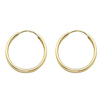 14K Yellow Gold 1.5mm Thickness Hoop Endless Earrings/Diameter 15 MM