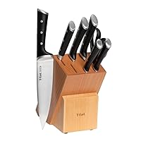T-fal Ice Force Stainless Steel Kitchen Knife Set and Wood Block, 8 Piece, Long Lasting Sharpness, High Cutting Precision, German Stainless Steel, Cook Tool, Kitchen Tool Black
