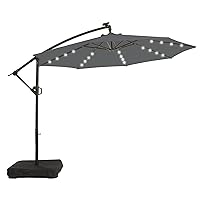 wikiwiki 10FT Solar Patio Offset Umbrella Outdoor Cantilever Umbrella Hanging Umbrellas with Weighted Base, Market Patio Umbrella for Backyard, Garden & Deck, Grey