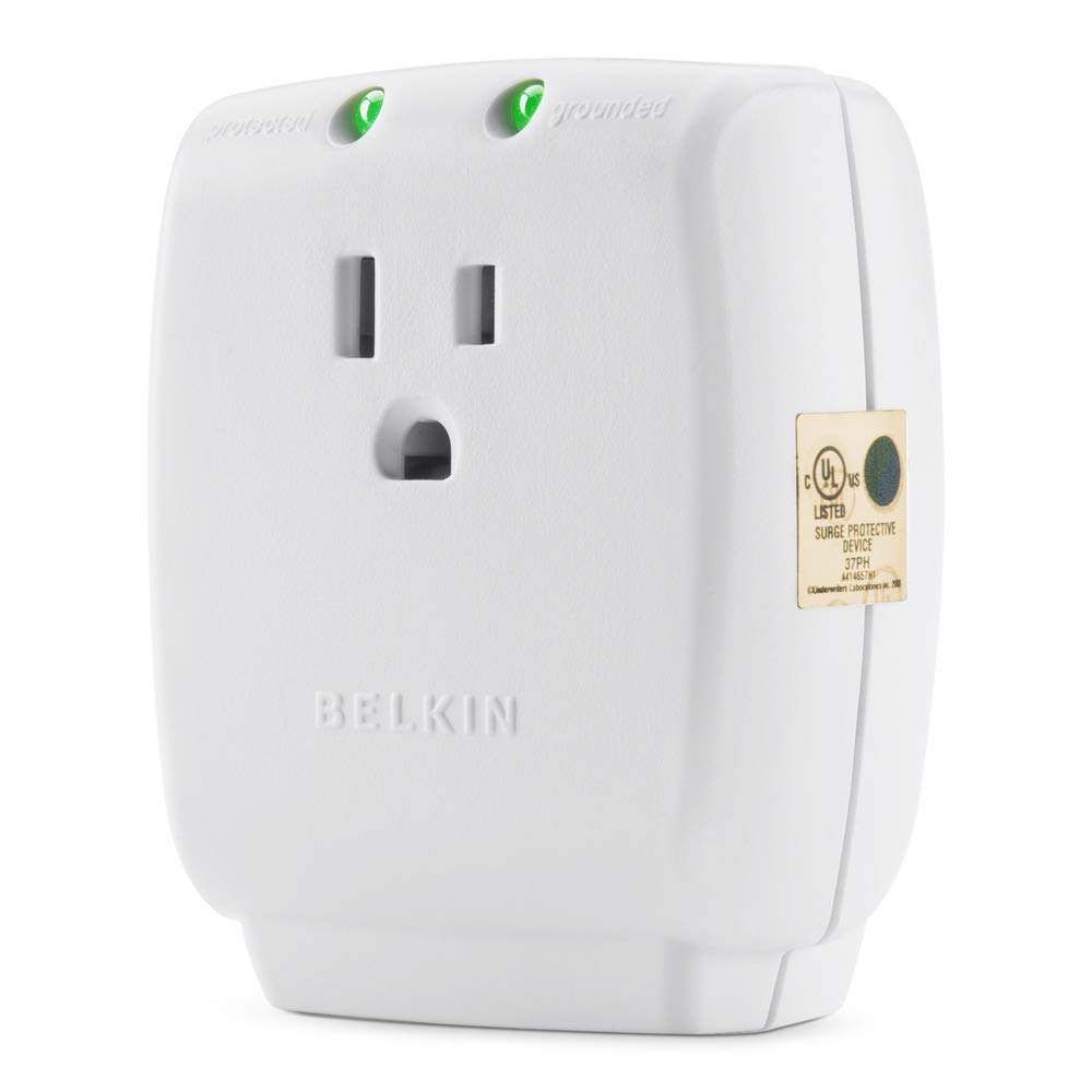 Belkin 1-Outlet Home Series SurgeCube - Grounded Outlet Portable Wall Tap Adapter with Ground & Protected Light Indicators for Home, Office, Travel, Computer Desktop & Charging Brick-White, 885 Joules