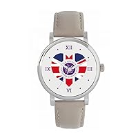 Queen's Platinum Jubilee Union Jack Heart Watch 2022 for Women, Analogue Display, Japanese Quartz Movement Watch with Beige Leather Strap, Custom Made