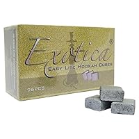 Easy LITE Charcoal Cube Supplies for HOOKAHS – 96pc semi-Quick Light Shisha coals for Hookah Pipes. These Exotica Easy Lite Coal Accessories & Parts are Tasteless and Odorless.
