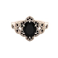 4 CT Oval Cut AAA Natural Black Onyx Gemstone Engagement Ring Bridal Black Spinal Ring Vintage Art Deco Flower Ring Gift for Love Birthday Gift