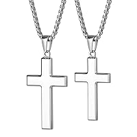 Stainless Steel Couple His and Hers Necklaces with Beveled Cross Pendants Jewelry Gift for Valentine's Day