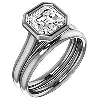2 CT Asscher Colorless Moissanite Engagement Ring for Women/Her, Wedding Bridal Ring Set, Eternity Sterling Silver Solid Gold Diamond Solitaire Bezel Set for Her