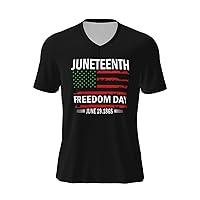 Juneteenth Freedom Day Flag T-Shirts Mans Casual Top V-Neck Short Sleeve Shirts