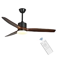 Merrysun Ceiling Fan with Lighting Wood and 3 Blades 2-in-1 Fan LED Ceiling Fan with Remote Control Reverse Motor 7-Speed 3 Colour Temperatures 40 W Diameter 132 x 50 cm