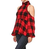 VAVA by Joy HAN Women's Grease HIGH Neck TOP(RED)-VT1863