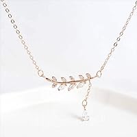 WOZUIMEI S925 Sterling Silver Diamond Olive Branch Necklace Personality Female Willow Leaves Tassel Clavicle Chain Fashion Jewelry, Gold&rose, 925 silver