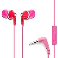 ErgoFit Wired Earbuds, In-Ear Headphones with Microphone and Call Controller, Ergonomic Custom-Fit Earpieces (S/M/L), 3.5mm Jack for Phones and Laptops - RP-TCM125-P (Pink)