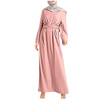 Autumn Fun Long Sleeve Tunic Dress for Womens Party Layered Solid Color Button Down Teen Girls O-Neck Regular Pink S