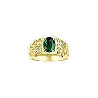 Rylos Men's Rings 14K Yellow Gold Designer Nugget Ring: Oval 9X7MM Gemstone & Sparkling Diamonds - Color Stone Birthstone Rings, Sizes 8-13. Mens Jewelry