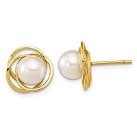 14k Gold 6 7mm Round White Saltwater Akoya Pearl Post Earrings Measures 11.39x6.75mm Wide Jewelry for Women