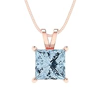 Clara Pucci 2.1 ct Princess Cut Genuine Natural Aquamarine Solitaire Pendant Necklace With 16