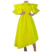 Ball Gowns for Women Formal Puffy Double Layers Ruffle Sleeve Dress Mock Neck Asymmetric Hem Cocktail Evening Dresses