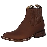 Mens Cognac Chelsea Ankle Boots Leather Cowboy Western Pull On