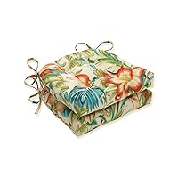 Pillow Perfect Tropic Floral Indoor/Outdoor Chairpad with Ties, Reversible, Tufted, Weather, and Fade Resistant, 15.5