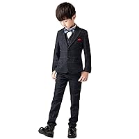 Boys' Checked Three Pieces Suit Single Breasted Button Jacket Vest Pants Tuxedos Graduation Party