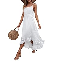 Summer Dresses for Women 2023 High Low Hem Plain Maxi Cami Dress