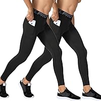 Men's Athletic Legging Workout Compression Pant with Pockets Cool Dry Baselayer Active Tights for Cycling Running