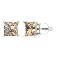 3.94cttw Princess Cut Conflict Free Solitaire Genuine Yellow Moissanite Pair of Stud Earrings 18K White Gold Screw Back