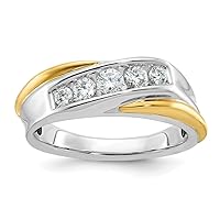 7.76mm 14k Two tone Gold Mens Polished and Grooved 5 stone 1/2 Carat Diamond Ring Size 10.00 Jewelry for Men