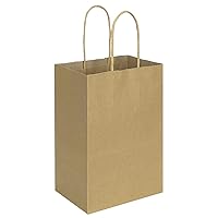 bagmad 50 Pack 5.25x3.25x8 inch Plain Brown Small Gift Paper Bags with Handles Bulk, Kraft Paper Bags, Party Favors Grocery Retail Shopping Bags, Craft Bags Cub Sacks (Natural 50pcs)