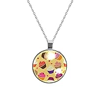 Stainless Steel Pendant Necklace for Women Pigeon Flowers Yellow Pattern Circle Charm Birthday Jewelry Gift Accessory for Mom Friends Girls