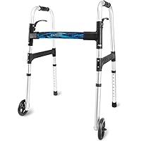 Folding Walkers for Seniors,Lightweight Standard Walker with 5’’ Wheels - Sturdy and Adjustable with One-Click Storage to 300 lbs