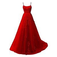 Tulle Prom Dress Lace Appliques Spaghetti Straps Bridesmaid Dresses for Wedding A Line Ball Gowns with Pockets