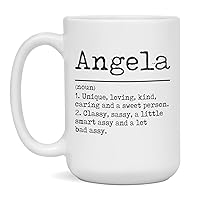 Angela Coffee mug name meaning definition smart assy funny Gift, 15-Ounce White