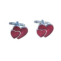 Heart Red Twin Dual Engagement Valentine's Day Pair Cufflinks in Presentation Gift Box & Polishing Cloth