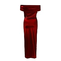 Womens Formal Off The Shoulder Dress 2024 Short Sleeve High Slit Long Dress Solid Color Cocktail Dres