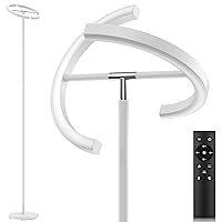 White Floor Lamp, Modern Stepless Dimmable Standing Lamp 3000-6000K, 20W LED Rotatable Reading Tall Lamp, Touch & Remote Control Uplighter Floor Lamps for Living Room Bedroom Office