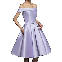 ZHengquan Women's Off Shoulder Satin Backless Homecoming Dress Lace Up A Line Party Gowns