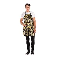 Betty Dain Vintage Barber Apron, Lightweight, Water-Resistant Crinkle Nylon Fabric, 2 Chest Pockets, 2 Bottom Pockets with Zippers, Adjustable Neck Closure, Gold/Black