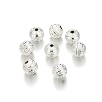 50pcs Adabele Tarnish Resistant 10mm Ribbon Pattern Loose Round Beads Silver Plated Brass Metal Spacer for Jewelry Craft Making BF10-10