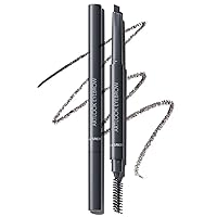 Artlook Eyebrow Definer Pencil with Spoolie Brush 04 Black Gray – Long Lasting Eyebrow Pencil for Soft Textured Eyebrow Makeup with Vitamin E - Triangular Pencil