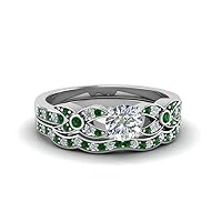 Choose Your Gemstone Flower Pave Diamond CZ Wedding Ring Set Sterling Silver Round Shape Wedding Ring Sets Everyday Jewelry Wedding Jewelry Handmade Gifts for Wife US Size 4 to 12