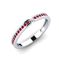 Ruby Round 2.00mm Half Eternity Band Ring | Sterling Silver 925 With Rhodium Plated | Beautiful Brilliant Cut Eternity Ring For Girls And Women's