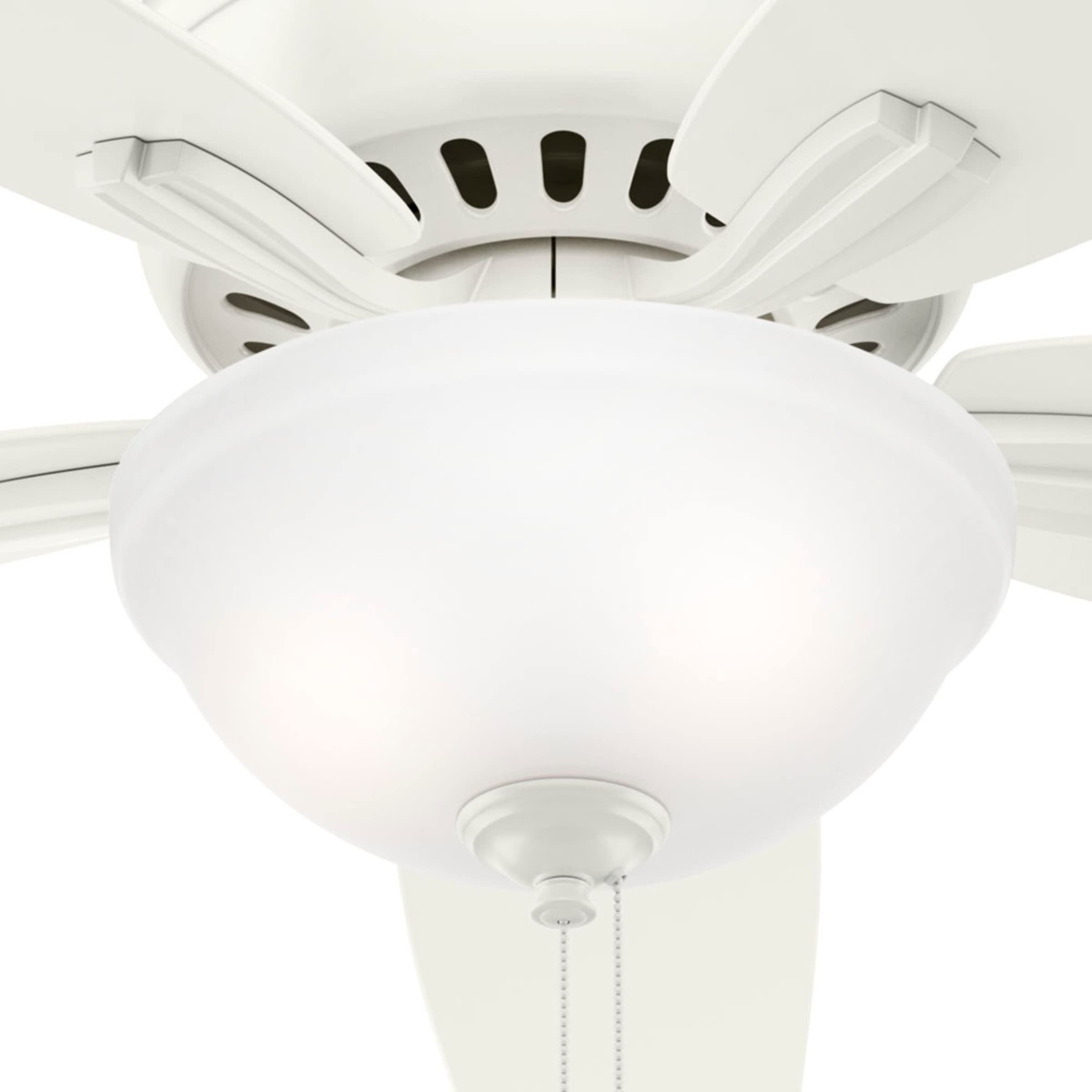 Hunter Fan Company, 53313, 52 inch Newsome Fresh White Low Profile Ceiling Fan with LED Light Kit and Pull Chain