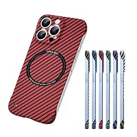 Carbon Fiber Texture Magnetic Case, Carbon Fiber Texture Frameless for Magnetic Charging Phone Case for iPhone 11/12/13/14/15 Pro Max (Red,for iPhone15plus)